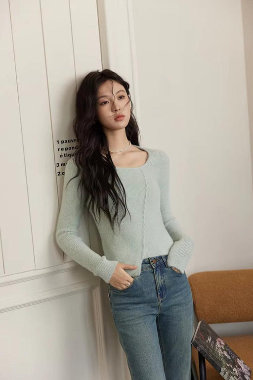 women's asymmetric knitted sweater, view 3 - MRSLM
