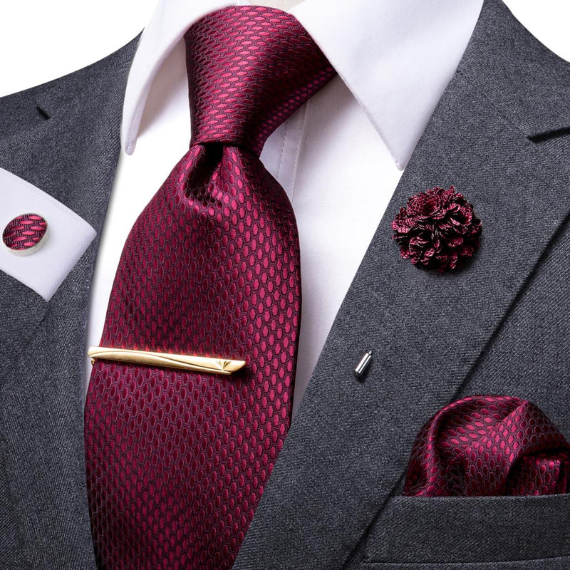 Red burgundy silk wedding tie set, view 2 - MRSLM