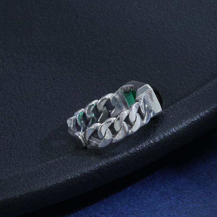 925 Silver Synthetic Zircon Emerald Ring