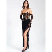velvet lace maxi dress, view 6 - MRSLM