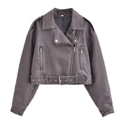 washed motorcycle jacket for women, view 10 - MRSLM