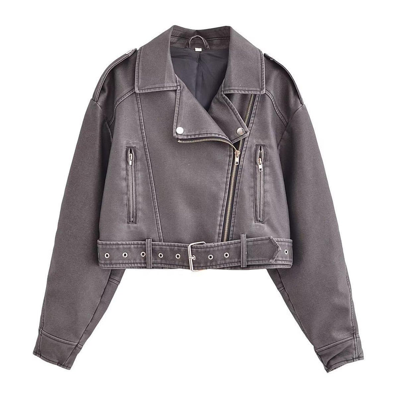 washed motorcycle jacket for women, view 10 - MRSLM