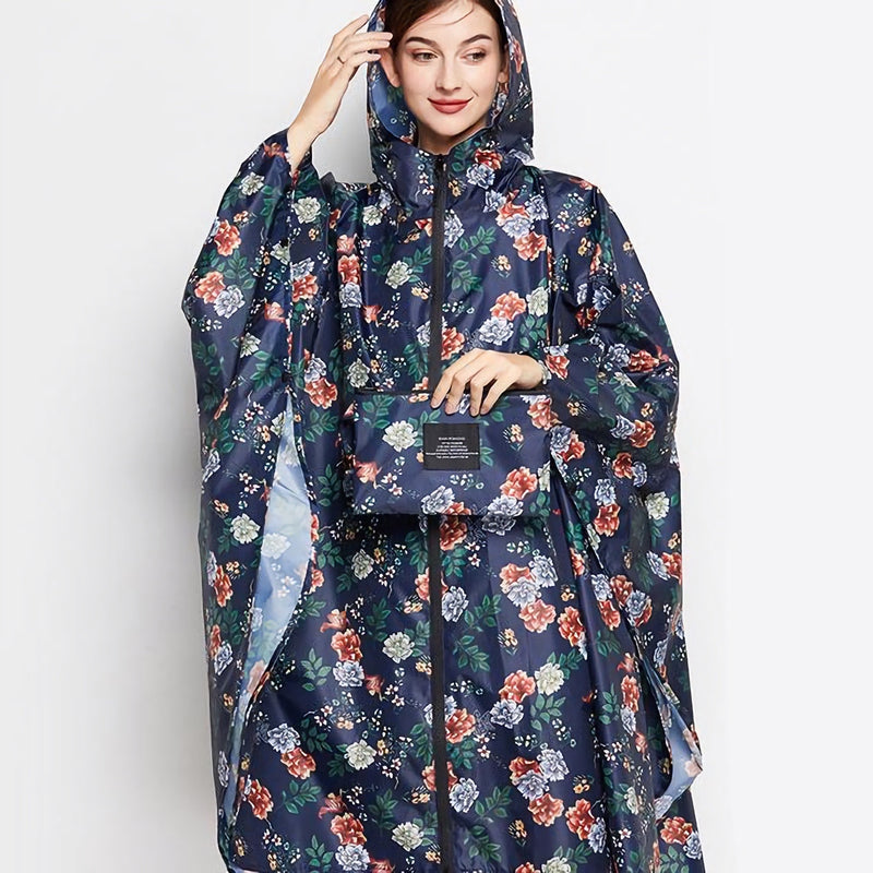 women's hooded rain poncho, view 3 - MRSLM