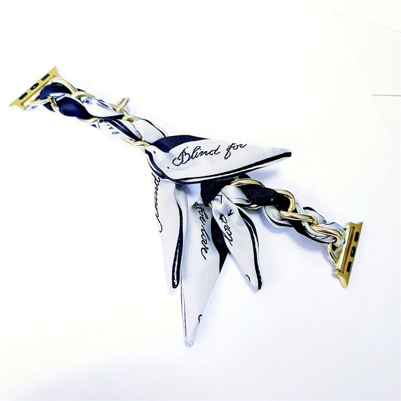 women's watch strap scarf and metal chain, view 3 - MRSLM