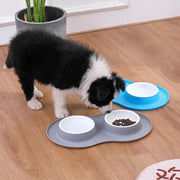 anti-splash double dog bowls with silicone mat, view 5 - MRSLM