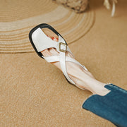 retro square heel leather sandals, view 24 - MRSLM