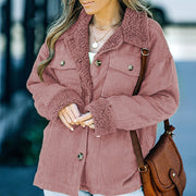 Women's retro fleece coat with faux fur collar, view 2 - MRSLM