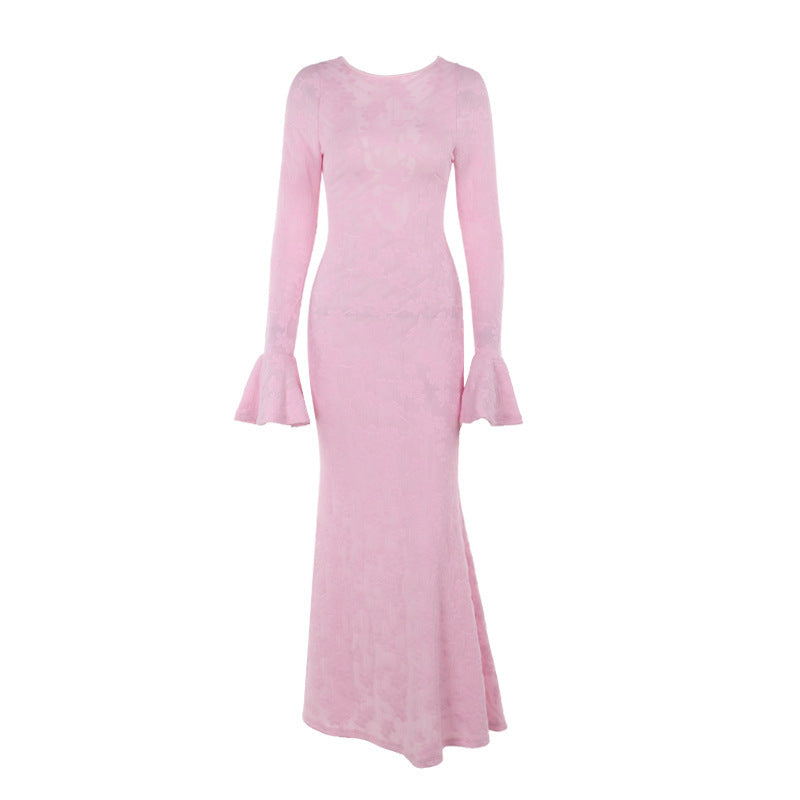 backless lace-up round neck dress, view 5 - MRSLM