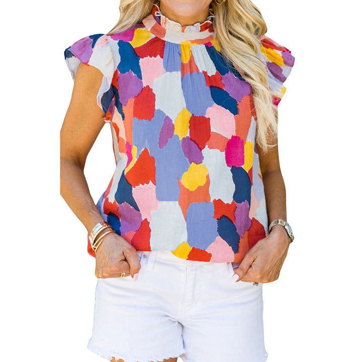 Color Block Contrast Color Short Sleeve T-shirt Female Outerwear Top