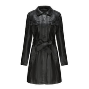 women's mid-length faux leather coat with belt, view 4 - MRSLM