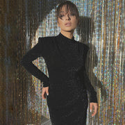 black round neck slit dress, view 3 - MRSLM