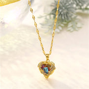 golden ocean heart titanium steel necklace, view 5 - MRSLM