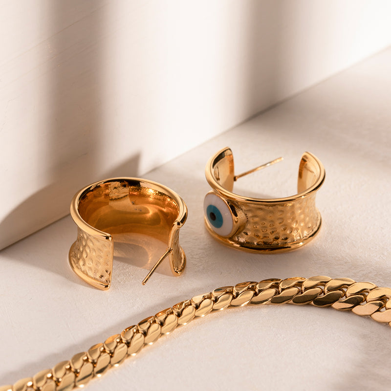 gold-plated devil's eye earrings, view 6 - MRSLM