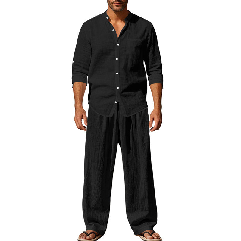 men's linen shirt and trousers beach set, view 7 - MRSLM