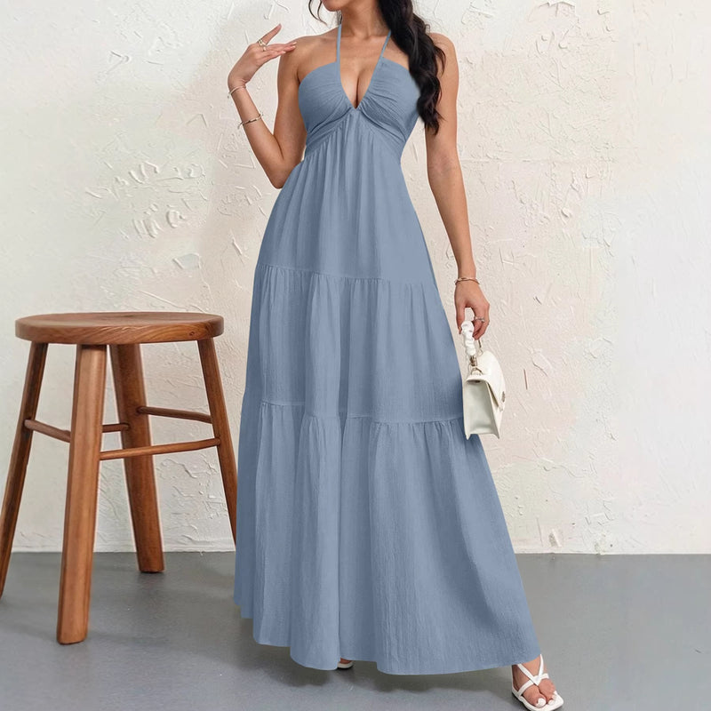 backless halterneck maxi dress, view 4 - MRSLM