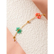 colorful flower beaded steel bracelet, view 5 - MRSLM