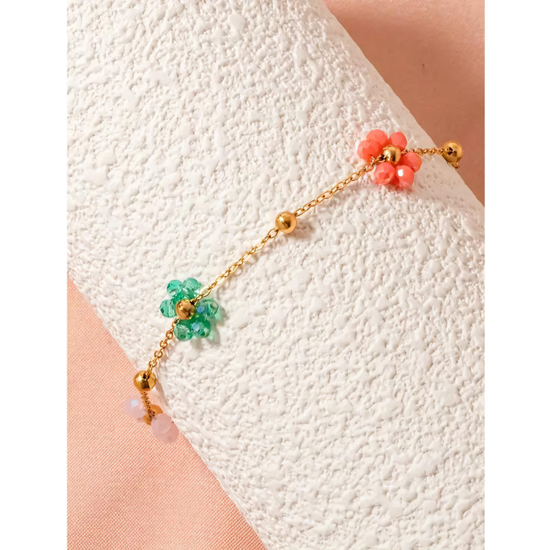 colorful flower beaded steel bracelet, view 5 - MRSLM