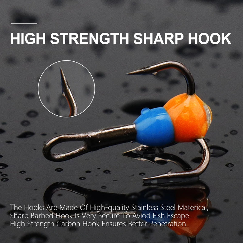 high carbon steel treble ice fishing hooks, view 6 - MRSLM