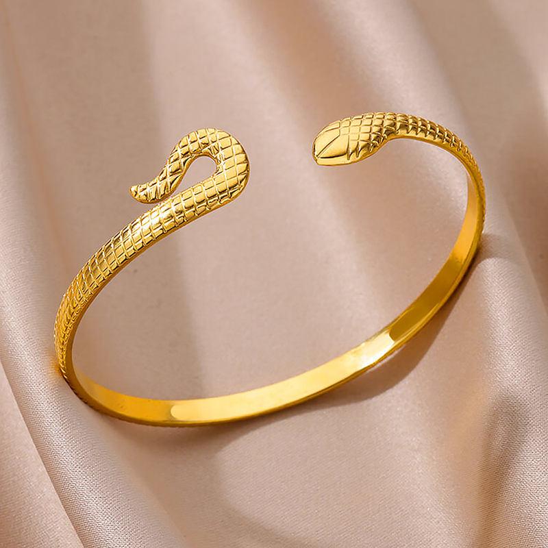 gold snake bangle bracelet, view 3 - MRSLM