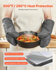 Gray cotton oven mitts with silicone grip, view 5 - MRSLM