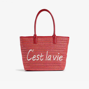 casual straw tote bag with letter decoration, view 2 - MRSLM