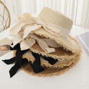 flat top straw sun hat with bowknot, view 9 - MRSLM