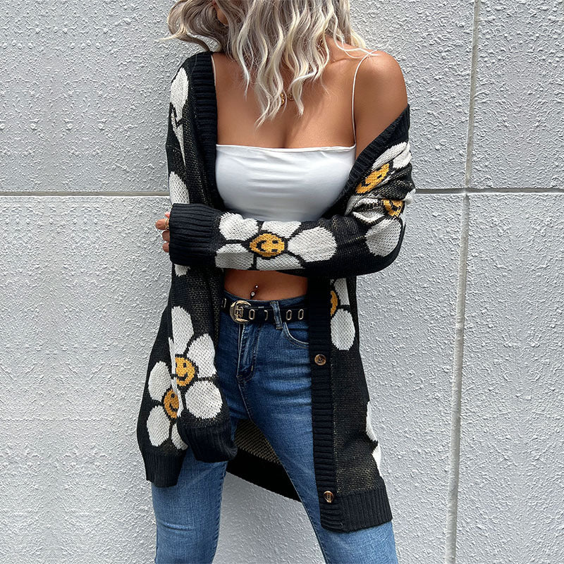 flower long sleeve knit cardigan black - MRSLM