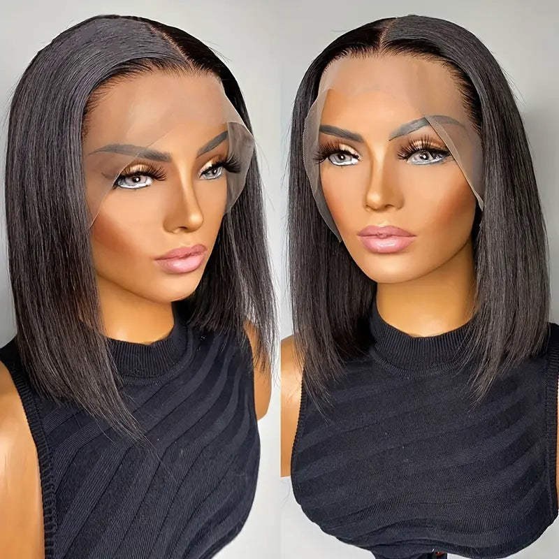Short Bob Lace Front Wig, Black Straight Full-Head Wig