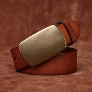 Genuine leather belt with brass pin buckle, view 6 - MRSLM