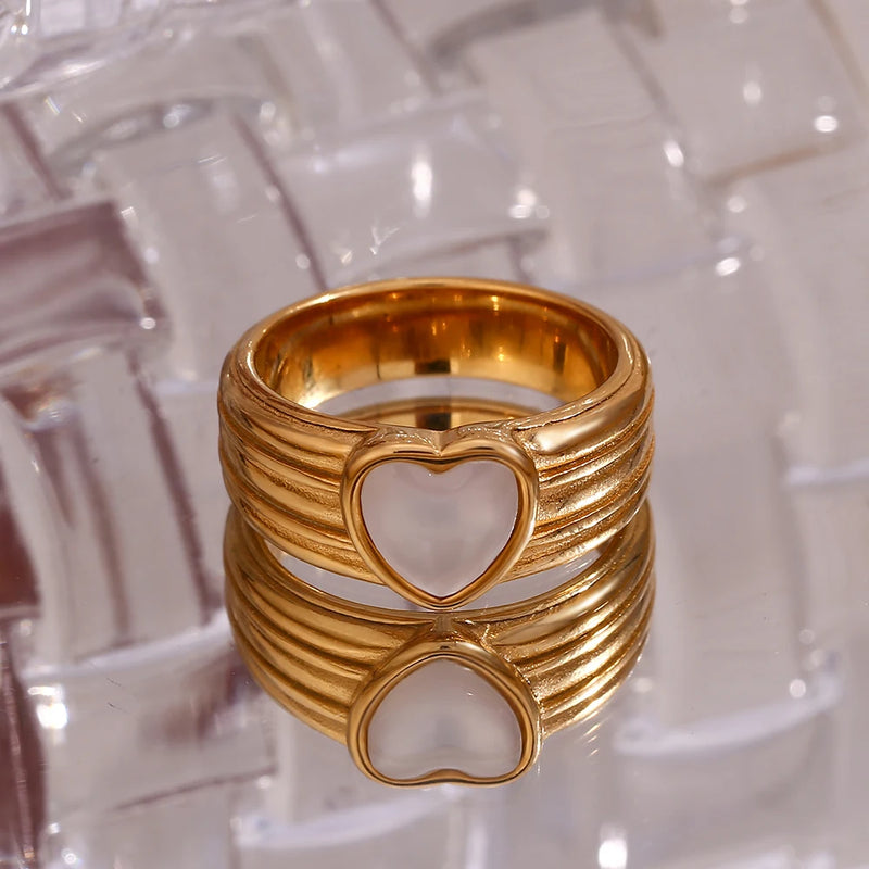 18k gold plated striped heart ring, view 5 - MRSLM