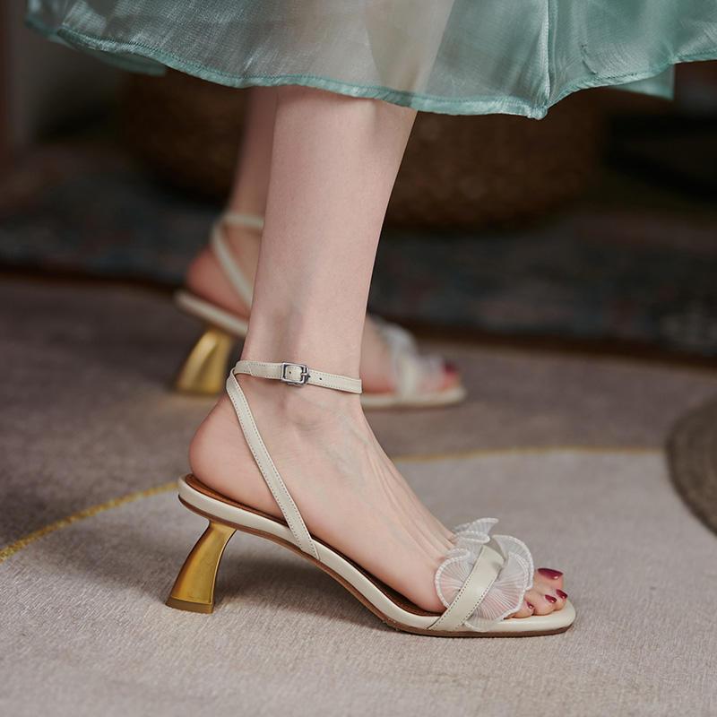 square toe high heel leather sandals - MRSLM