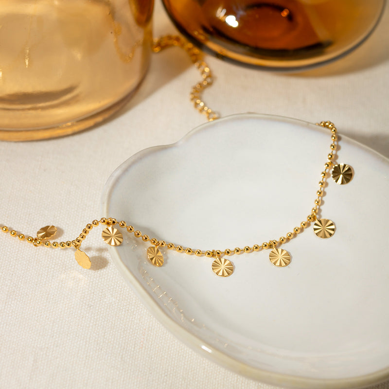 gold petal circle bead anklet, view 6 - MRSLM