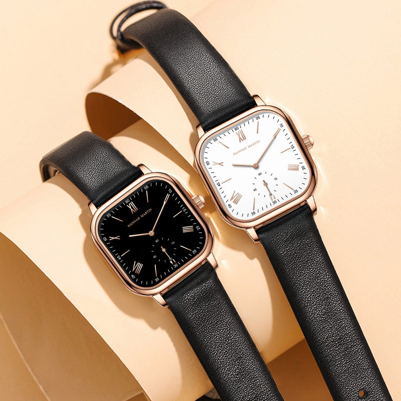 Square rose gold watch with leather strap, view 6 - MRSLM