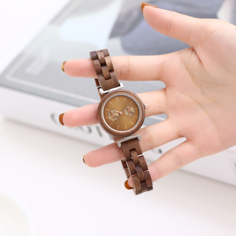ladies ebony wood quartz watch, view 2 - MRSLM