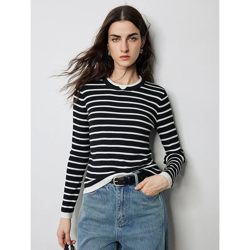 slim fit contrast knit sweater, view 7 - MRSLM