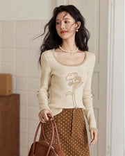 u-collar embroidered flower sweater, view 2 - MRSLM