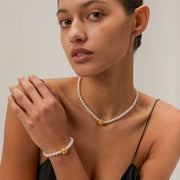 gold plated pearl flower ball bracelet - MRSLM