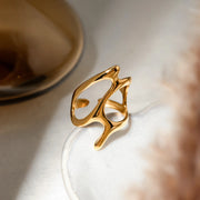 stainless steel irregular geometry gold ring, view 6 - MRSLM