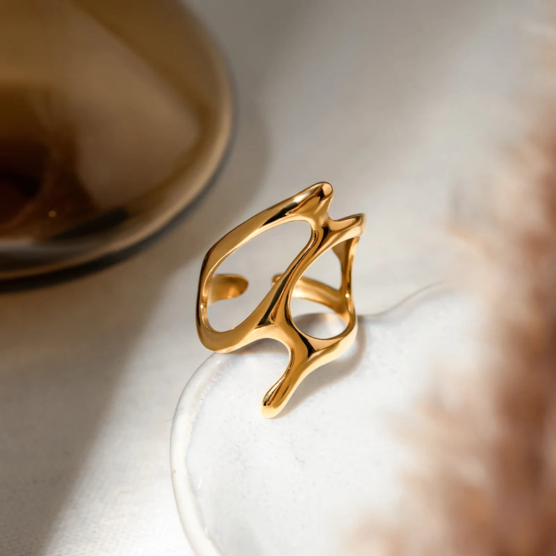 stainless steel irregular geometry gold ring, view 6 - MRSLM