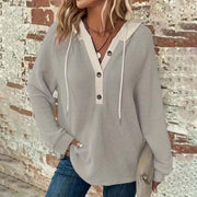 women's waffle hooded button sweatshirt, view 8 - MRSLM