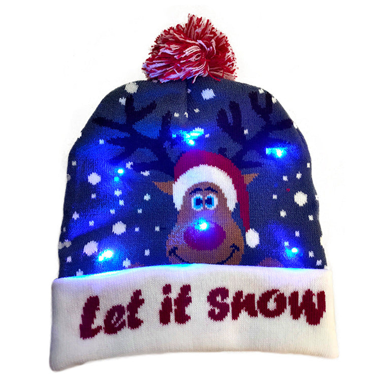 Light-up LED Christmas knit beanie with pom-pom, view 8 - MRSLM