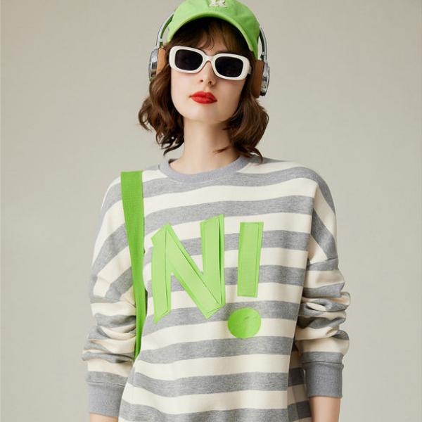striped letter print sequin embroidered sweatshirt - MRSLM