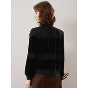 lace v-neck long sleeve cardigan, view 4 - MRSLM