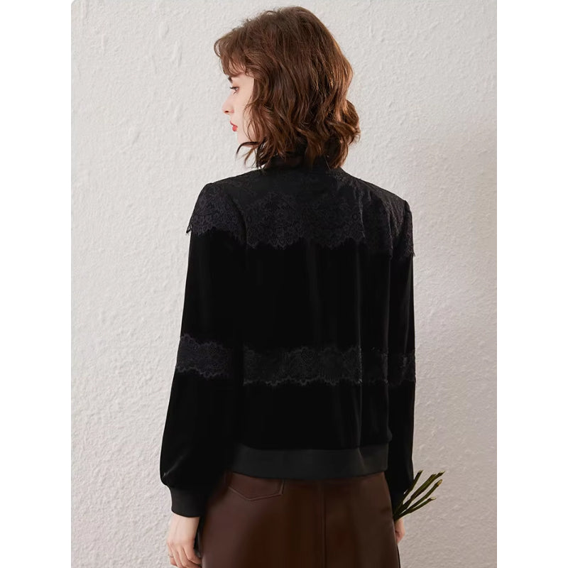 lace v-neck long sleeve cardigan, view 4 - MRSLM