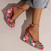 bohemian print wedge sandals, view 7 - MRSLM