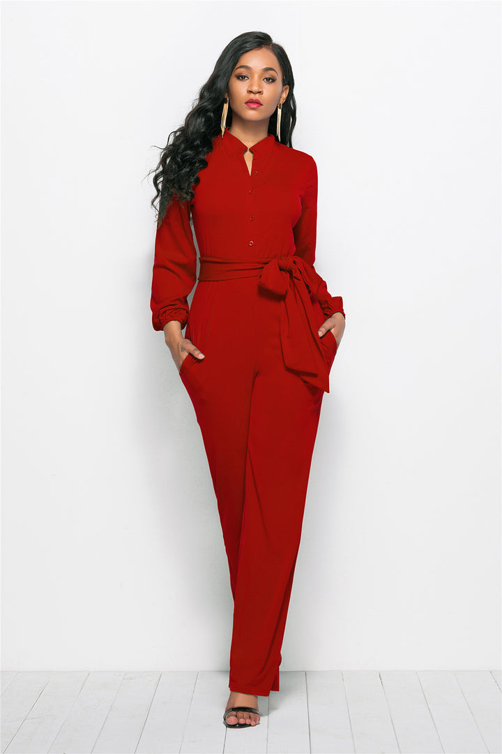 Women's Fashionable Solid Color Wide Leg Jumpsuit