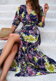 v-neck printed dress, view 18 - MRSLM