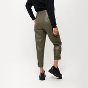 high-waist slim-fit pu leather cropped trousers, view 2 - MRSLM
