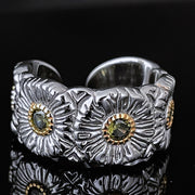 women's small daisy 925 silver ring, view 3 - MRSLM