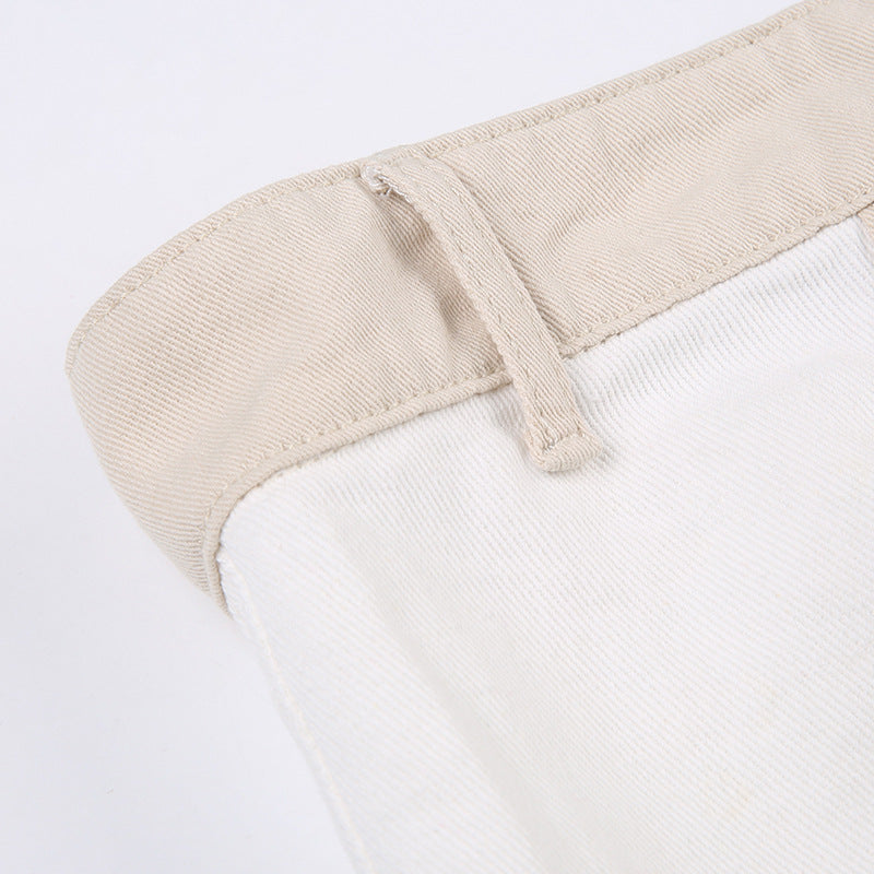 khaki denim tube top with contrast buttons, view 7 - MRSLM